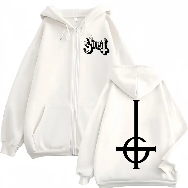 Hot Rea Ghost Rock Band Logotyp Dragkedja Hoodie Herr Dam Högkvalitativ Mode Zip Up Sweatshirts Casual Lös Fleece Pullovers — image 4