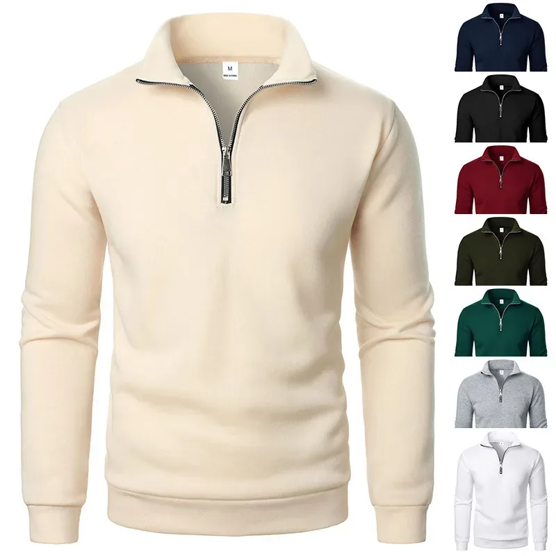 Frühling Herbst neue Casual Halb Zipper stehkragen sweatshirt Trend Einfache schlanke männer Pullover langarm tops männer sweatshirt — image 18