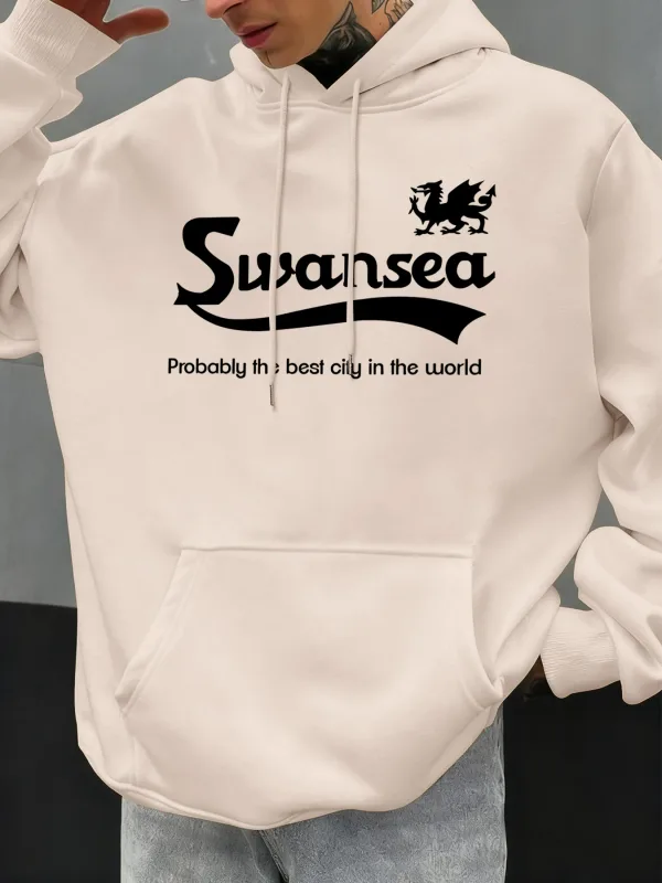 Swansea The Best City Letter Design Autumn Men Hoody Pocket Hoodie Kasual Fleece Soft Pullover Pakaian Hip Hop Tops Longgar — image 7