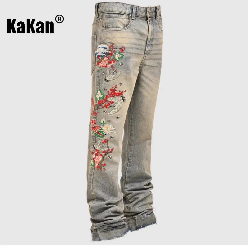 Kakan - Νέο ανδρικό μπλε τζιν τζιν με στάμπα Y2k τυπωμένο σχέδιο Long Jeans Jeans Man Μάρκα