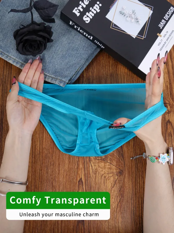1 PCS Men's Ice Silk Ultra-Thin Cooling Mesh Sheer Briefs, Independent U Convex Pouch, Slim Fit Barely-There Daily Underwear
