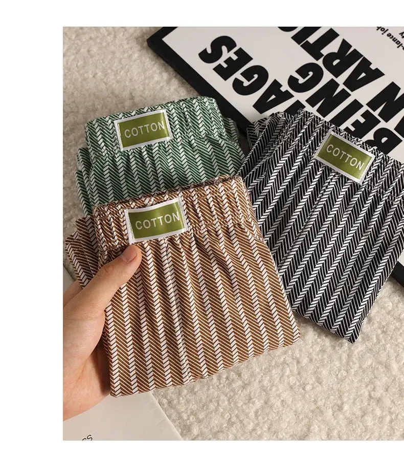 Herrtrosor Randiga Lösa Andas Hemma Boxerskalsonger Plus Size Mjuk och bekväm bomull Boxers Sport Short Section — image 8