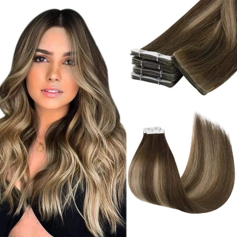 Moresoo Injection Tape Hair Extensions Ash Blonde Highlight Virgin Hair Φυσική ίσια ταινία Brazilian in Human Hair Extension