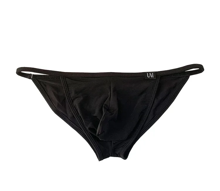 Cuecas sexy masculinas ultrafinas de seda gelo cuecas dupla divisão biquíni com buracos personalizado u-convexo design calcinha — image 4