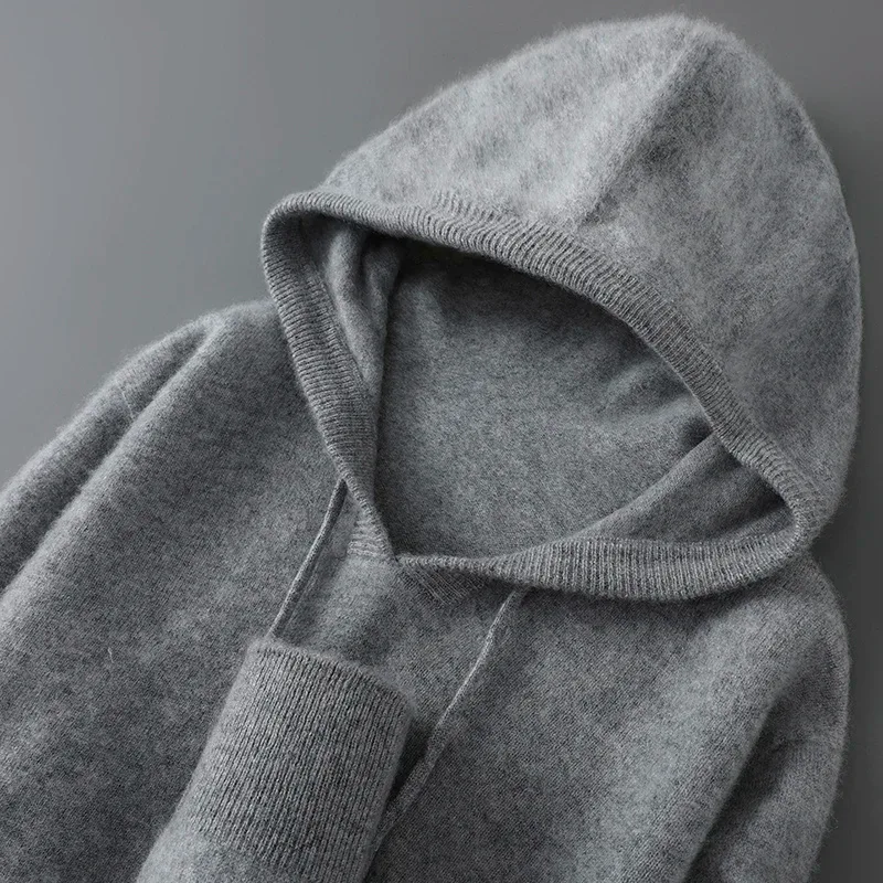 DjzDsm Höst Vinter Herrtröja 100 % Merinoull Tjock Huvtröja Mjuk stickat Casual Komfort Ull Kläder Toppar — image 15