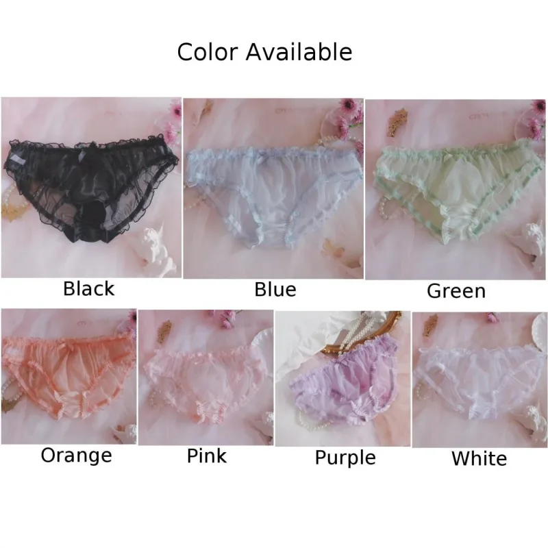 Mga Lalaki Sissy Mesh Chiffon Bow Floral Lace Pouch Underwear Panties Bikini Brief Sheer Knicker Transparent Solid Panlalaking Briefs Shorts — image 6