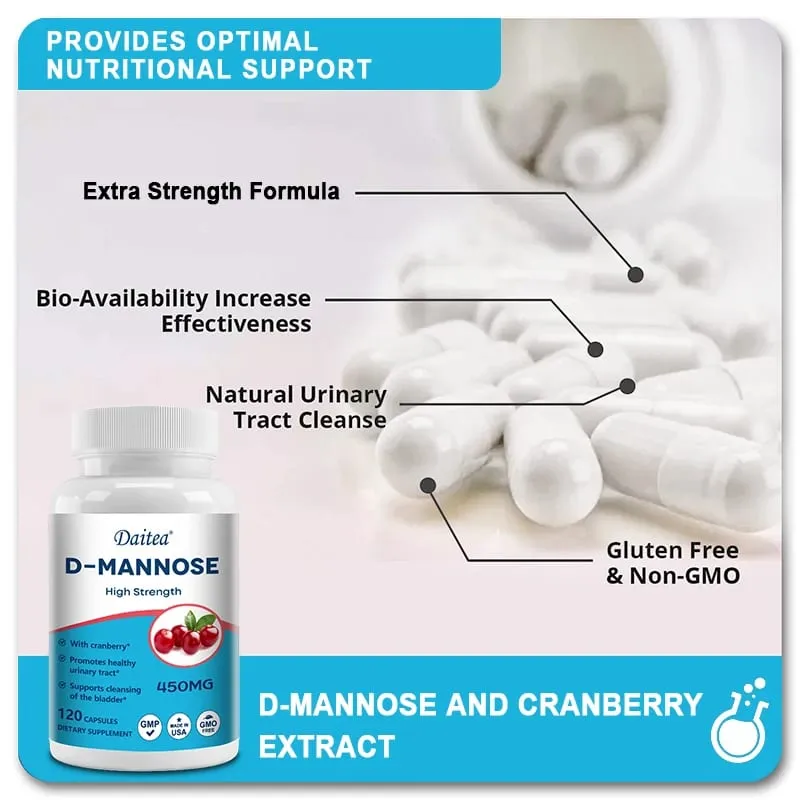 D-Mannose Capsules - with 1000mg Cranberry Extract - Cleanses Detoxifies Supports Urinary Tract Health — image 5