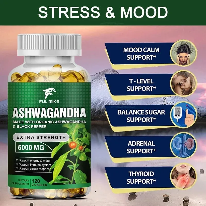 Vegetarian Organic Ashwagandha Extra Capsule Energy & Endurance Supplement Brain & Memory Relief Stress Deep Sleep