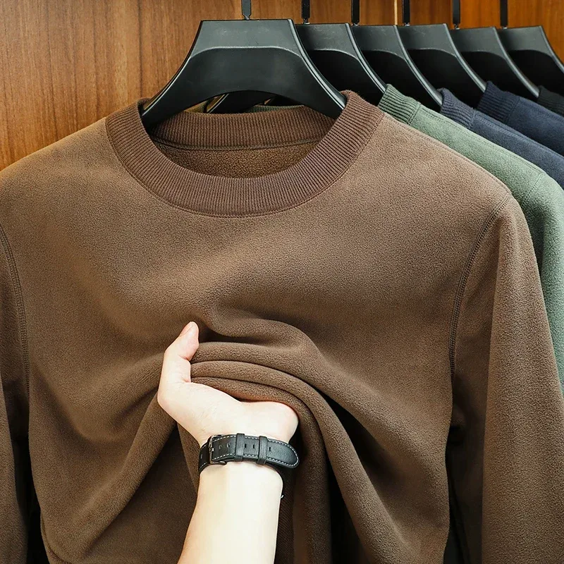 Moletom Com Capuz De Veludo Masculino Outono E Inverno Manga Comprida Pescoço Redondo Cor Sólida Moda Casual Versátil Top — image 3