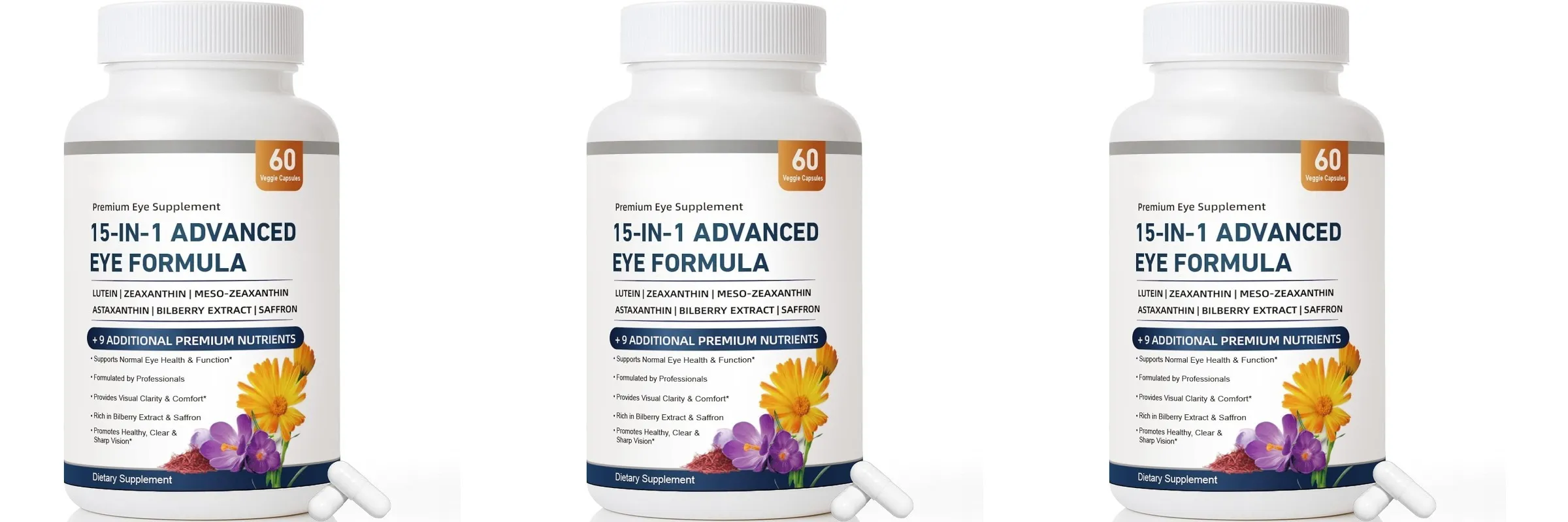 15-in-1 Advanced Eye Formula Lutein Zeaxanthin Bilberry Extract Vitamin C & E Supports Eye Health 60 Veggie Capsules for adult