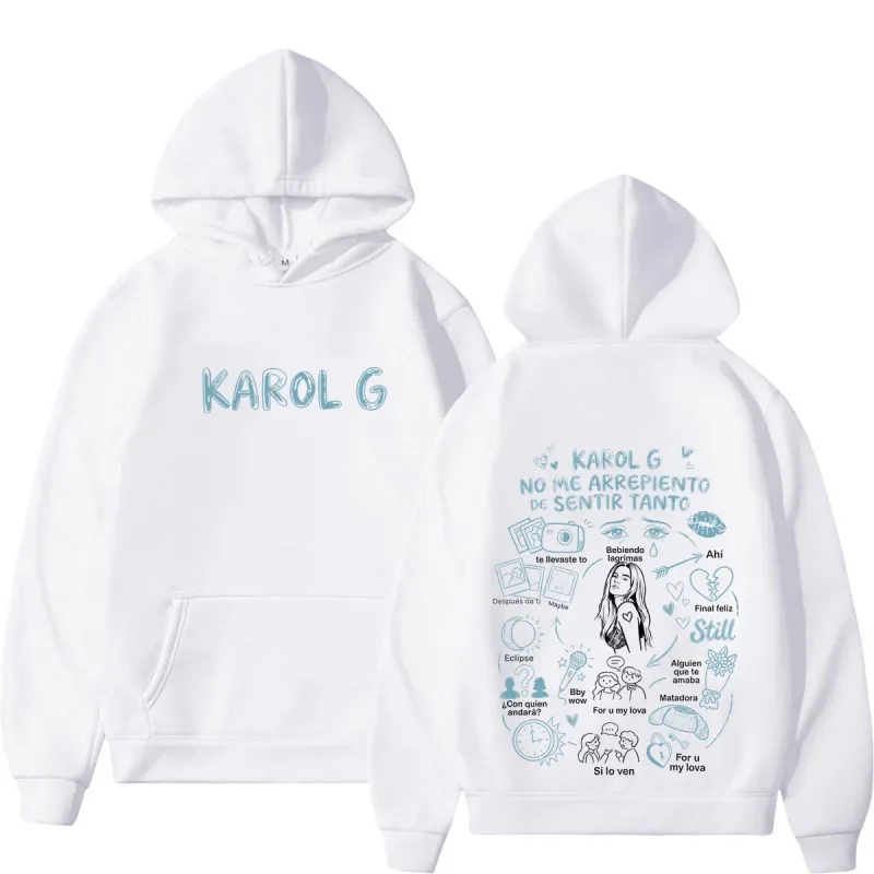 Karol G Álbum No Me Arrepiento De Sentir Tanto 2026 Impressão Moletom Com Capuz Homens Mulheres Moda Casual Pulôver Mangas Compridas Soltas Hoodies — image 4