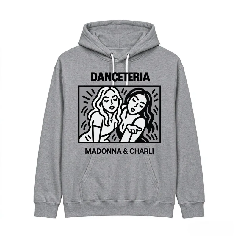 2026 Madonna Charli XCX Danceteria Hoodie Garis Seni Grafis Cetak Uniseks Pullover Berkerudung Kaus Penggemar Musik Pop Atasan Kasual — image 2