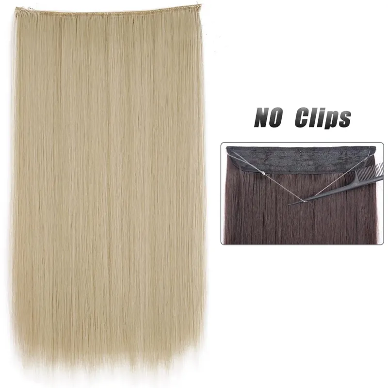 No Clip Natural Hair Extensions Invisible Wire Synthetic Long Straight Black Brown Blonde False Fish Line Hairpiece For Women