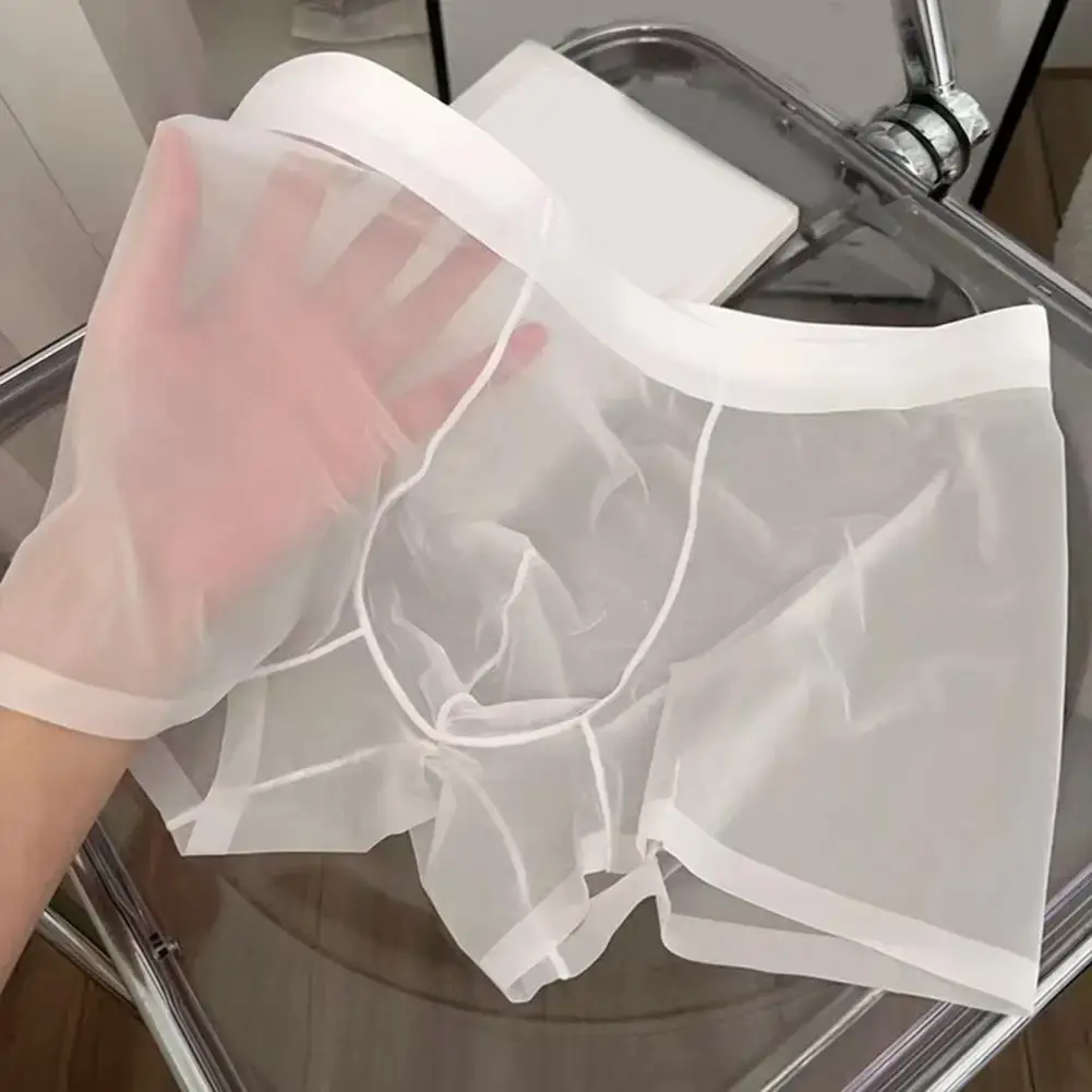 Cueca boxer masculina transparente, leve, elástica, cintura média em u-convexa, fina perspectiva, cuecas sem costura — image 2