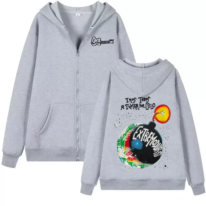 Rock Band Extremoduro Tour 2026 Zip Up Hoodies Fashion ng Kalalakihan Gothic Fleece Sweatshirts Coats Oversized Zipper Hoodie Streetwear — image 7
