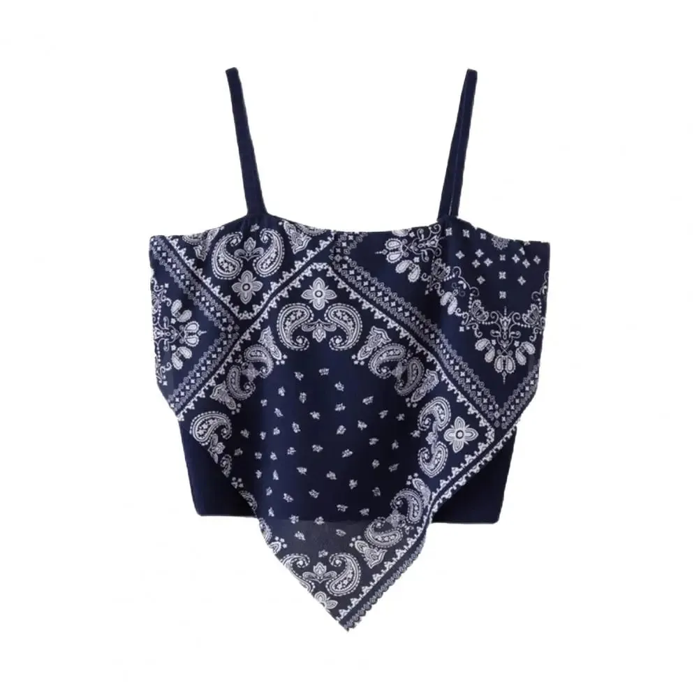 Nyári Sling Vest Négyzet nyakörv Ujjatlan Retro Nyomtatás Camisole Slim Fit Női Cami — image 10