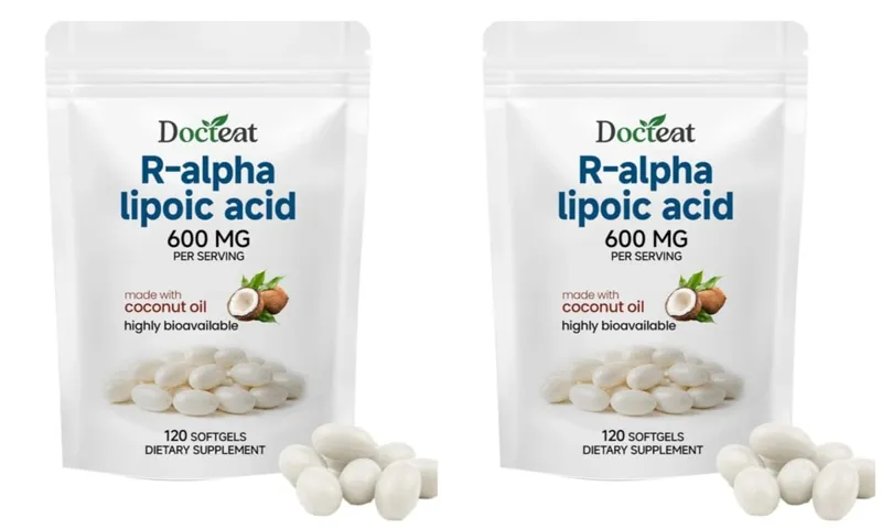 Μαλακές γέλη R-Alpha Lipoic Acid 600 mg ανά μερίδα 120 Αριθμός Φτιαγμένο με λάδι καρύδας Βολική καθημερινή διατροφική υποστήριξη ευεξίας