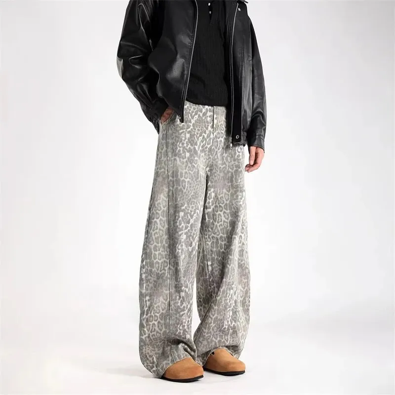 2026 Νέο Vintage Distressed Leopard Printed Y2K Jeans Ανδρικό High Street φαρδύ κυρτό τζιν παντελόνι Hip Hop Fashion Punk Jean — image 3