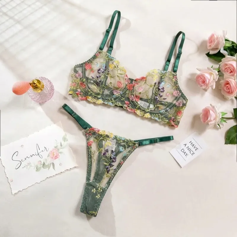 Σετ εσώρουχων 2 τεμαχίων Bohemia Floral Κέντημα Ευέλικτο Εσώρουχα Intimates Underwire Push-up Sheer Set εσώρουχα για κορίτσι — image 10