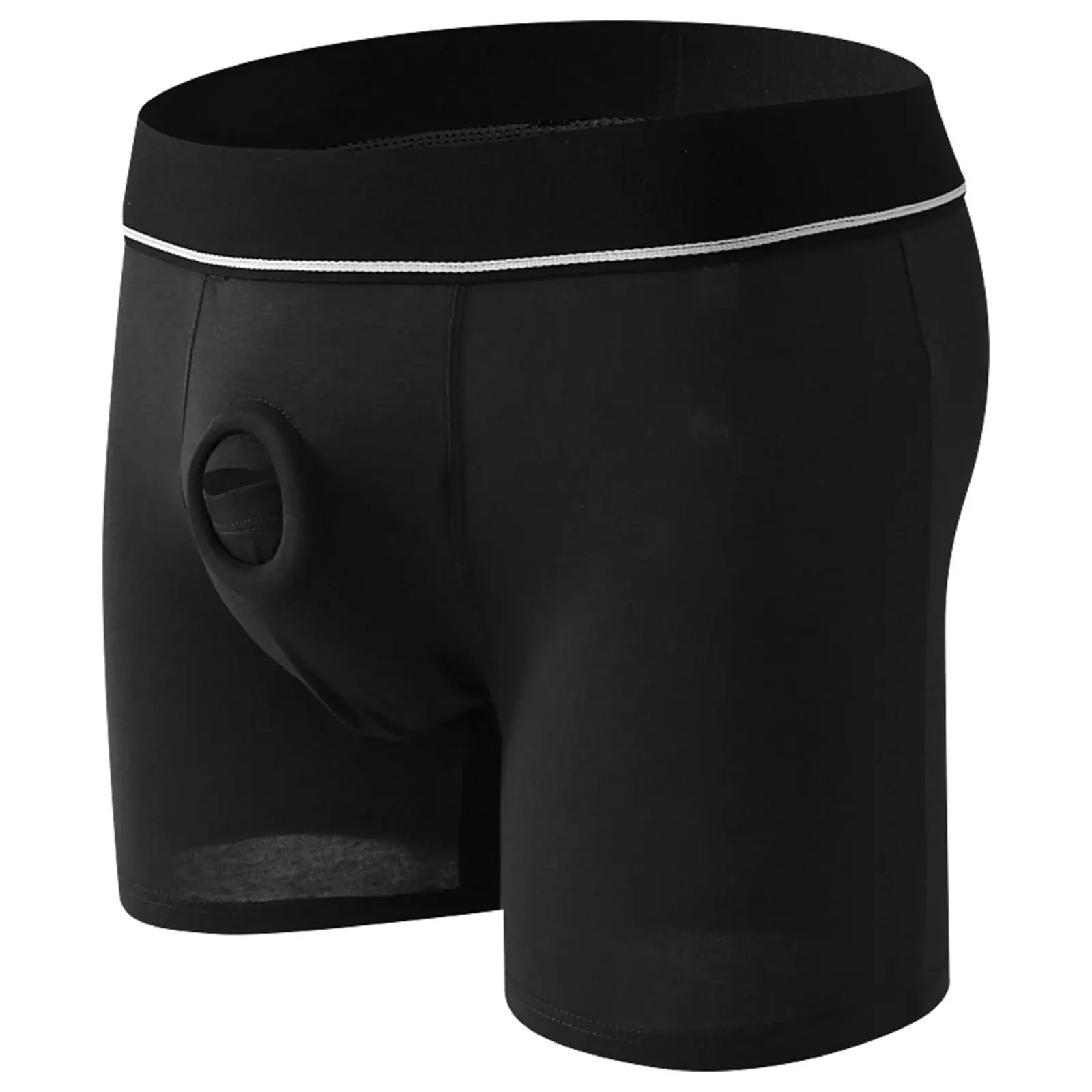 Anel peniano masculino sexy jock buraco boxers cockring homem shorts roupa interior calcinha de algodão bolsa aberta cuecas longas boxershorts — image 1