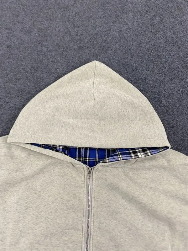 Winter Casual Plaid Print Hoodie Women's Warm Zip-Up Double-Sided Wear Sweatshirt Female Fashion Trendy Loose Hooded — image 7