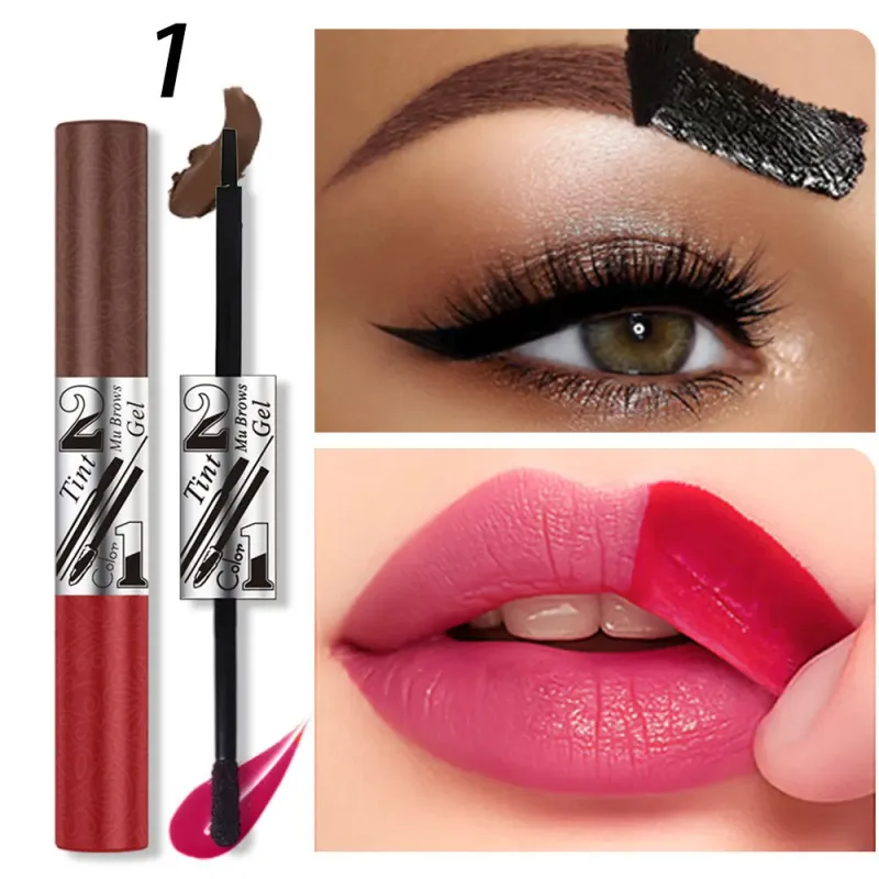 2in1 κραγιόν κραγιόν φρυδιών διπλής κεφαλής Tearable Lip Gloss Sexy Smooth Contour αδιάβροχο μακράς διαρκείας Lipgloss μακιγιάζ — image 8