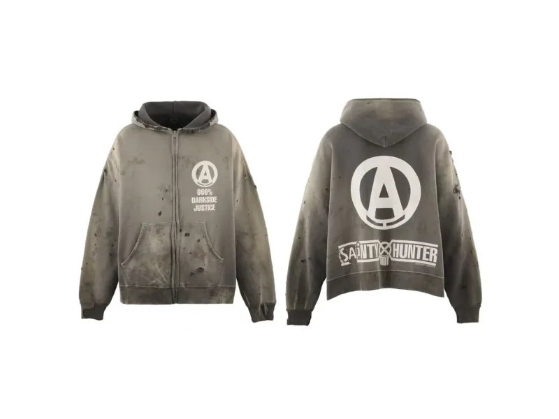 Mx6 × 26SS Zipper Retro Vintage New Letter Print Pocket Distressed Washed Cotton Hooded Sweatshirt Sweater Hoodies For Men