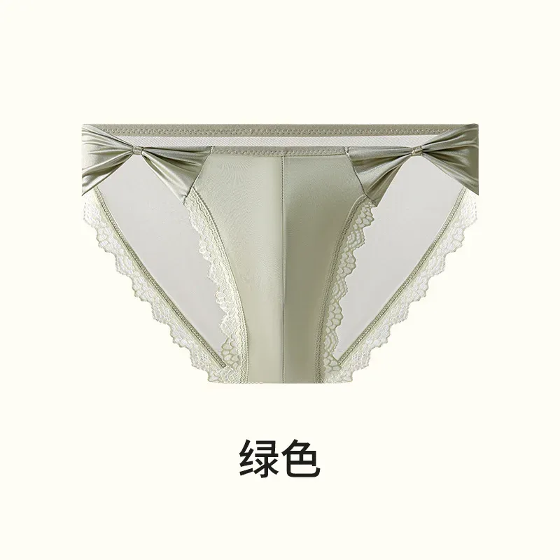 Women Panties for Men Bow High Cut Briefs Lace Mesh Sheer Underwear U Convex Pouch Breathable Underpant French Style Nightwear