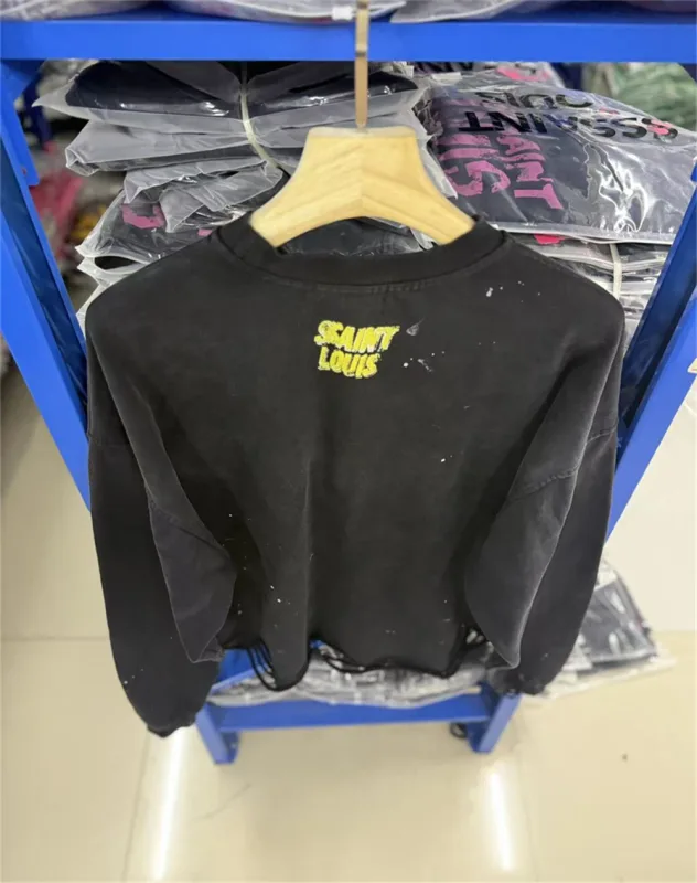 Autumn Winter New Saint Graffiti Print Vintage Washed High Street Casual Loose Cotton Versatile Hoodie Trendy Sports Top Men