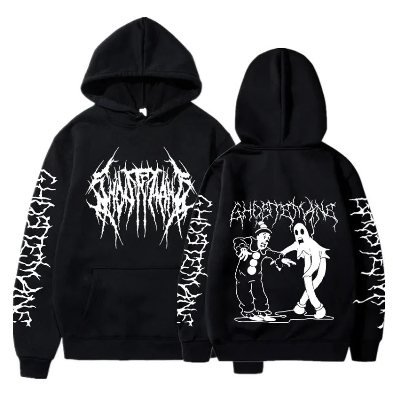 Ghostemane moletom com capuz estampa dupla face, moda masculina hip hop metal rock gótico oversized moletom agasalho streetwear