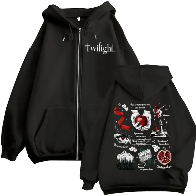 Crepúsculo Vampiro Lobo Romance Zipper Hoodies Edward Cullen Roupas Femininas Masculinas Moda Casual Hip Hop Zip Up Moletons Com Capuz