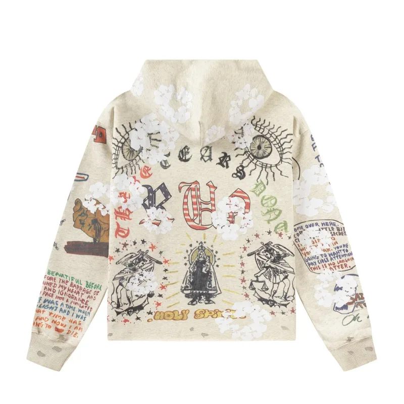 24FW SAINT Vintage Angel Printed Distressed Women Men Hooded Sweatshirt Hoodies Oversized Men Casual Cotton Pullover Hoodie — image 7
