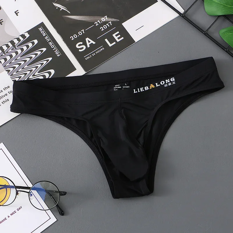 Panlalaking Briefs Bikini Sexy Underwear Men Ice Silk Penis Pouch Briefs Cuecas Calzoncillos Hombre Slip Gay Solid Lingerie ng Lalaki — image 15