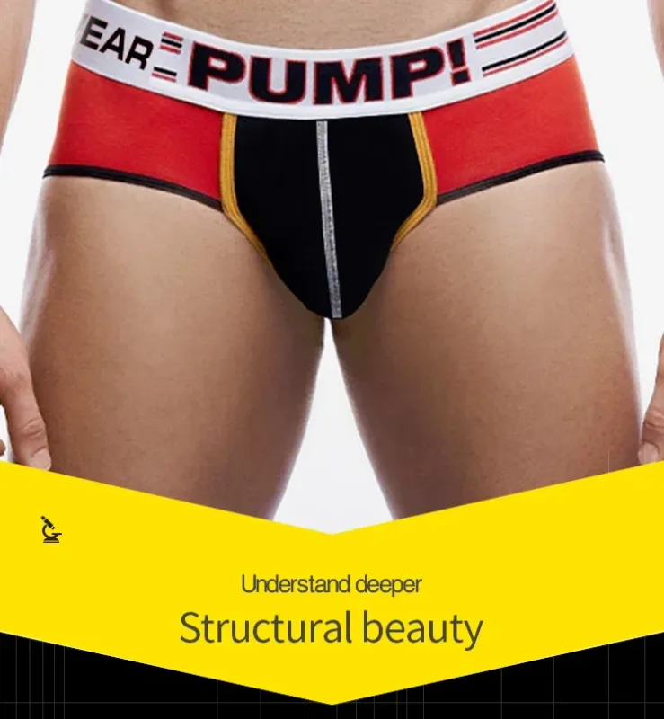 Panlalaking Cotton Color Block Brief, Pump! Logo Wide Waistband Low Rise Sexy 3D Convex Pouch Underwear 3256813080433415 — image 7