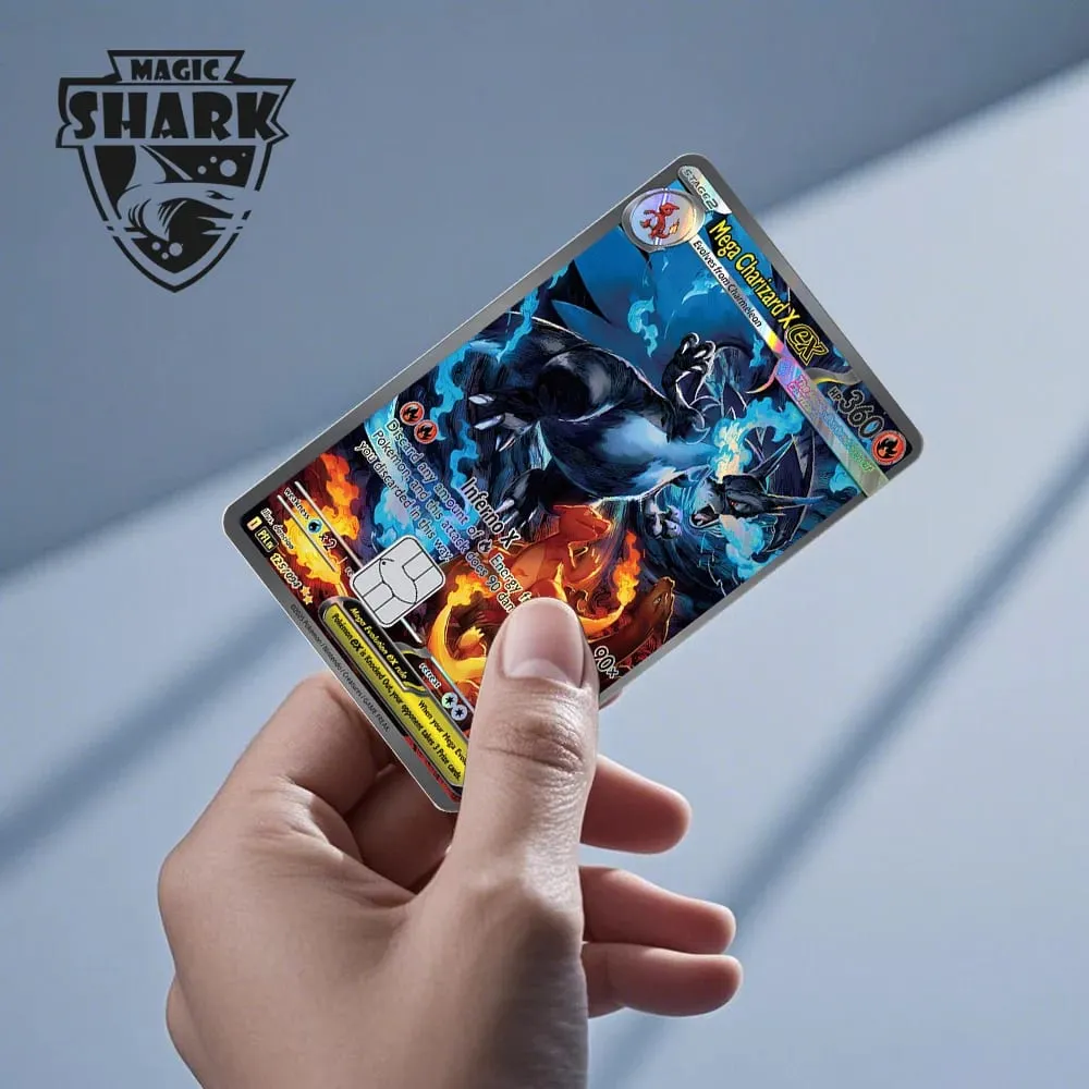 Magic Shark Mew Charizard EX Eevee Gengar Pikachu TCG כרטיס הולוגרפי לייזר מדבקה לסרטי עור לכרטיס אשראי בנקאי — image 5