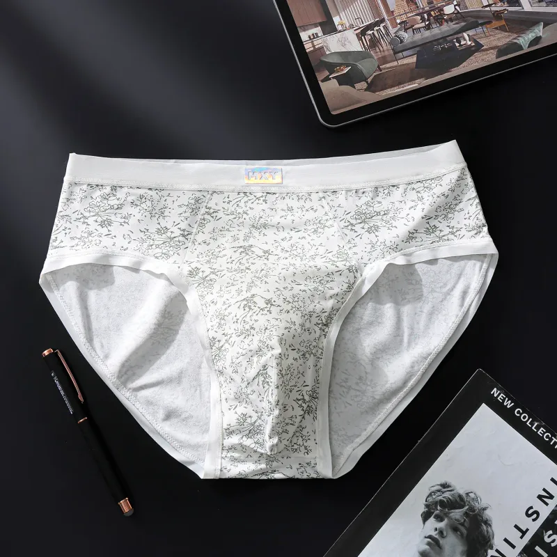 Men Sexy Briefs Sissy Lingerie Ice Silk Floral Print Panties U Convex Pouch Underwear Thin Daily Underpants Calzoncillos Hombre — image 9
