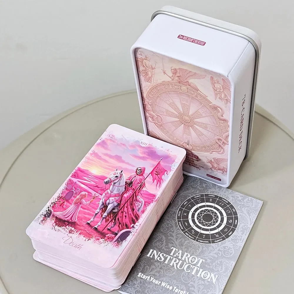 Pink Romantic Fantasy Tarot Deck in Tin Box 11*6,2cm 78-card Full Deck with Instruction Book Spiritual Divination Oracle — image 2