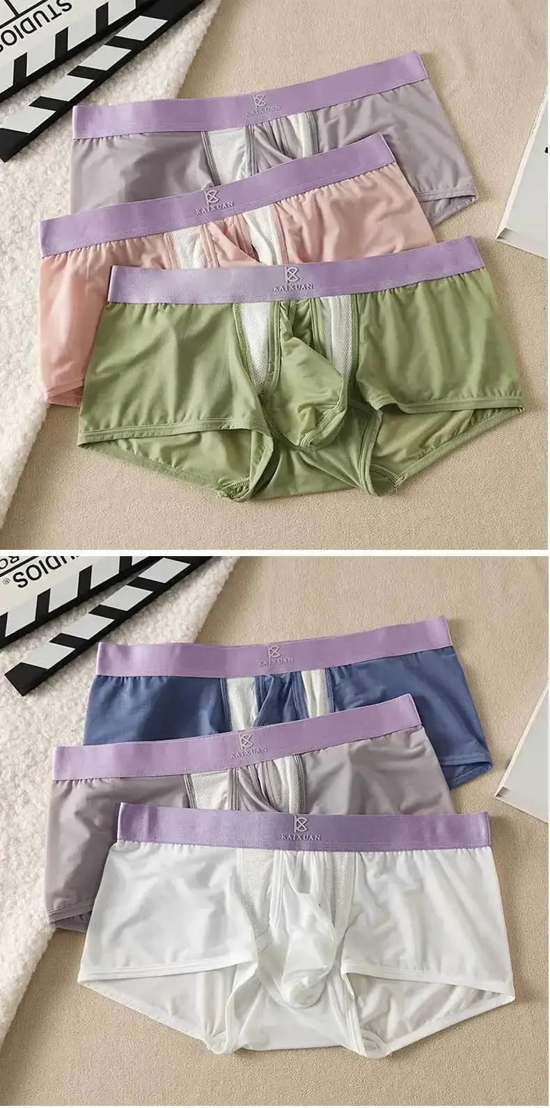 Cueca boxer masculina de seda gelo, roupa íntima de verão, secagem rápida, leve, respirável, abertura lateral separável, calcinha não destacável — image 14