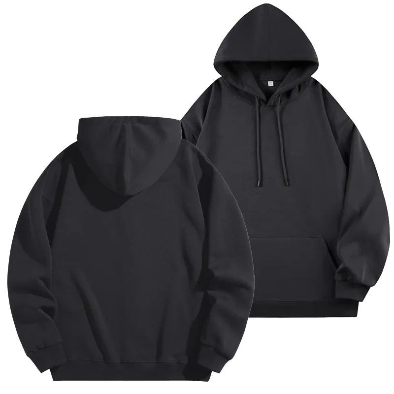 Diy logotipo personalizado preto moletom com capuz puro algodão de manga comprida pulôver casual topo para homem e mulher outono inverno moda — image 12