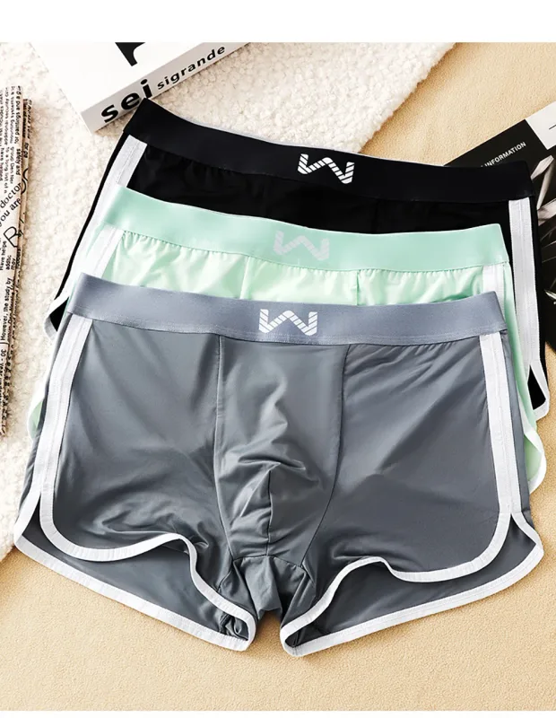 3 unidades/pacote de seda gelo respirável malha antibacteriana cuecas masculinas grande espaço bolsa calcinha alta cintura elástica boxer homme