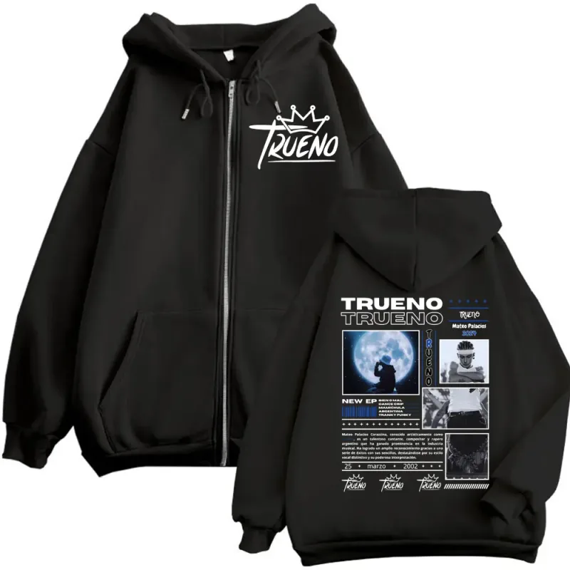 Rapper Trueno Dupla Face Impressão Zíper Moletom Com Capuz Homens Mulheres Harajuku Hip Hop Zip Up Moletons Moda Casual Pulôveres de Grandes Dimensões