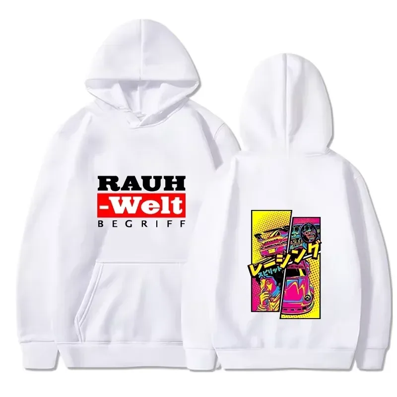 Rauh Welt Hoodie Bil Widebody Tuning JDM Racing Pop Art Comic Estetisk Svart Oversized Casual Sweatshirt Långärmad