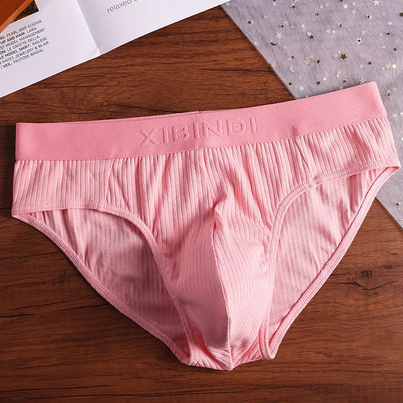 4-Piece Men's Cotton Ribbed Briefs Set - "XIBINDI" Embossed Waistband Underwear (Blue/White/Gray/Pink) — image 6