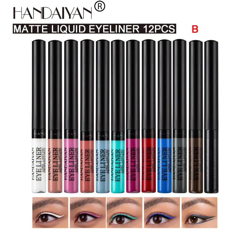 12 Colors Waterproof Eyeliner Pen Set Matte Long Lasting 24 Hours Fluorescent Eye Liner Pencils for Face Makeup Decoration