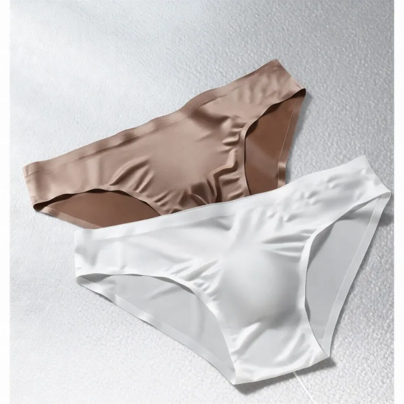Mens Seamless Briefs Ice Silk Underwear 3D Pouch Breathable Quick Dry Elastic Low Waist Soft Solid Color Men Underpants