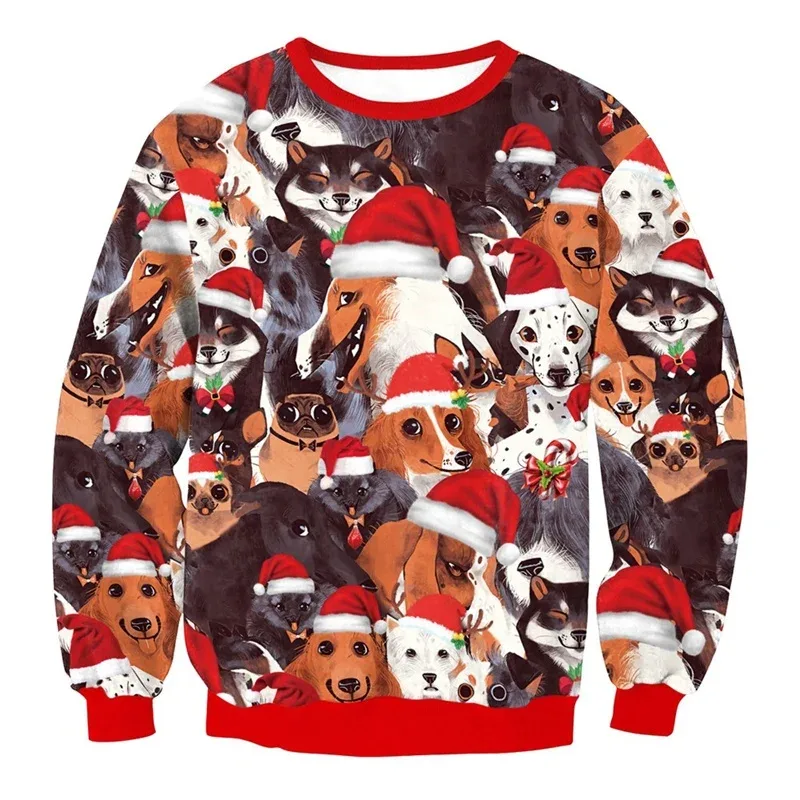 Festival Christmas Pattern Sweatshirts For Men Humping Reindeer 3D Printed Pullover Holiday Party O-Neck Hoodies Long Sleeves — image 31