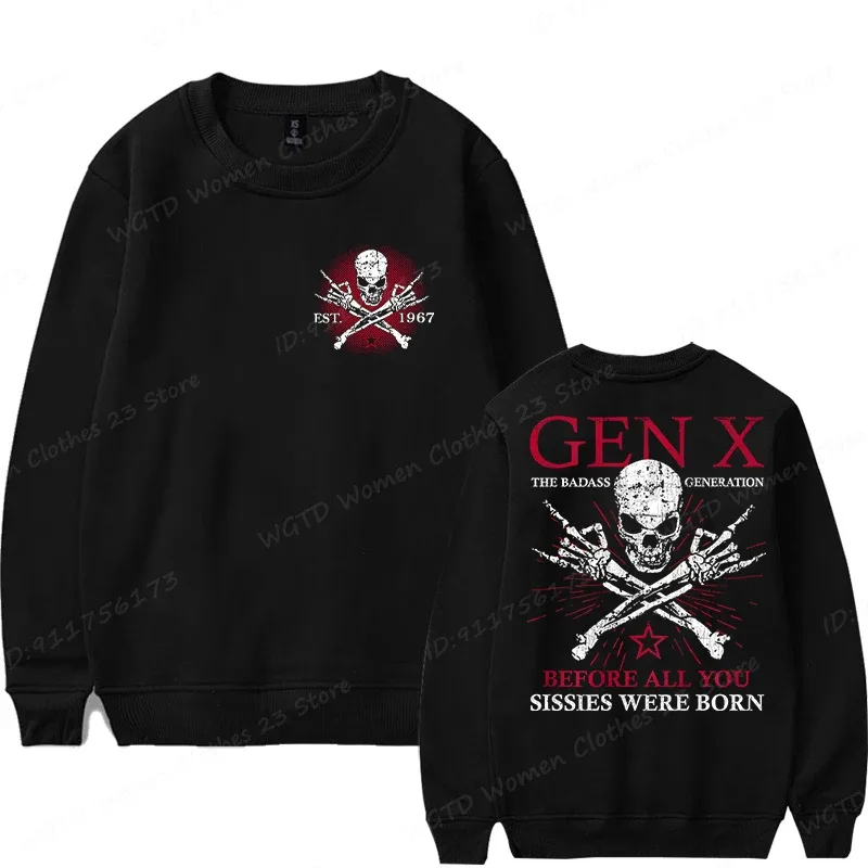 Funny Gen X Est 1965-1980 Sweatshirts For Men Women The Badass Generation Raised By Skulls Sweatshirt Long Sleeve Crewneck Tops — image 5