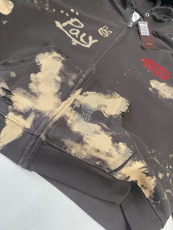 Washed Graffiti PALY Hoodies Men Woman Vintage Damaged Hole Old New Autumn Winter Zipper Hooded Pullovers Sweatshirts — image 5