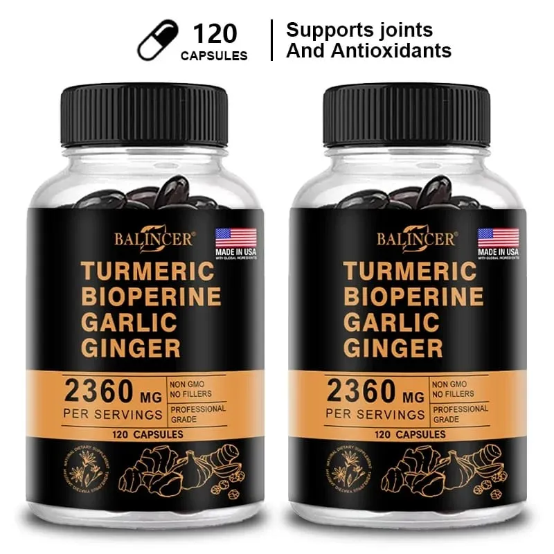 Kurkuma gyömbér-kiegészítő piperinnel 2360 Mg fokhagymával Comfort Emésztést és immunrendszert segítő tápanyag-kiegészítő kalcium-gluténmentes