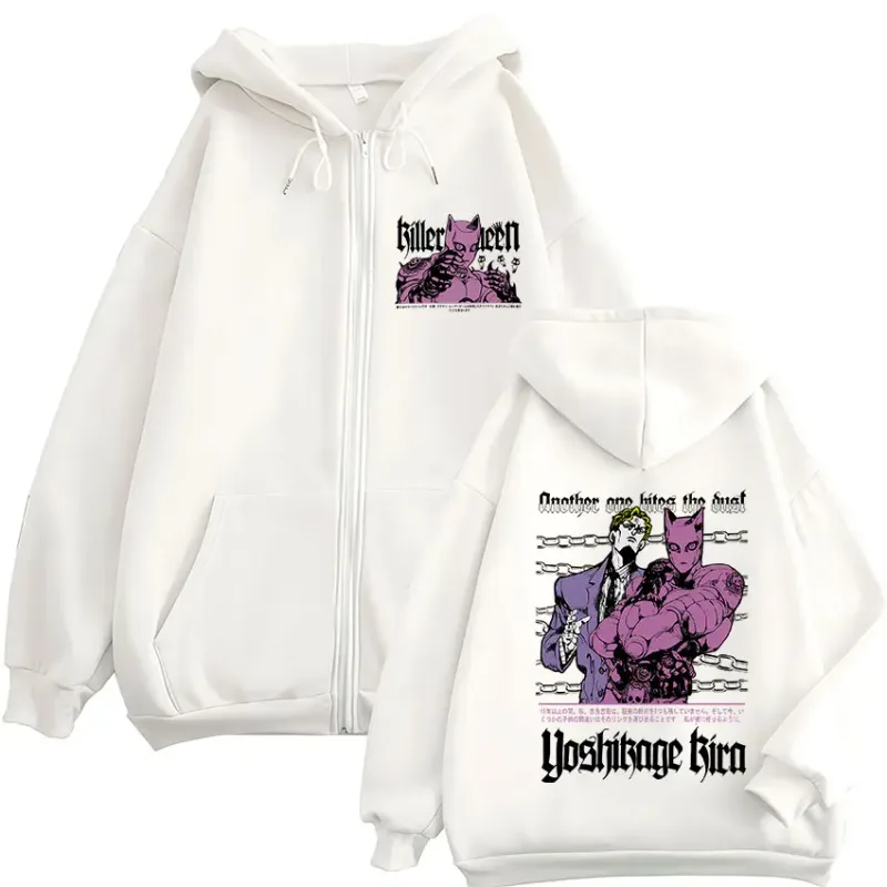 Anime Jojo Bisarrt äventyr Kira Yoshikage Killer Queen Zipper Hoodies Herr Kvinnor Kläder Mode Zip Up Sweatshirts Jackor — image 5